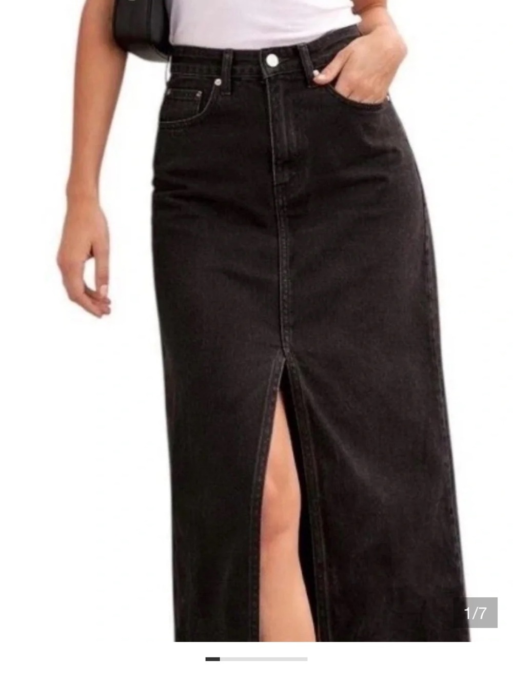 Pistola High-Rise Black Denim Maxi Skirt with Front Slit